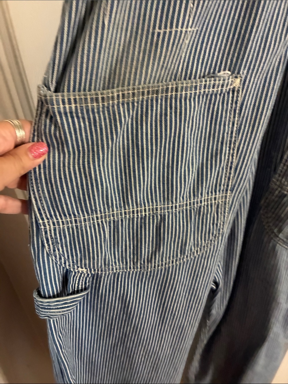 Lee Blue and White Striped Denim Overalls - Picture 7 of 9